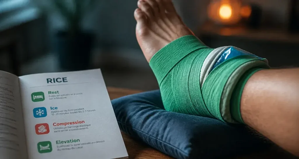 Protocole rice : gel froid et bandage pour entorse, récupération rapide