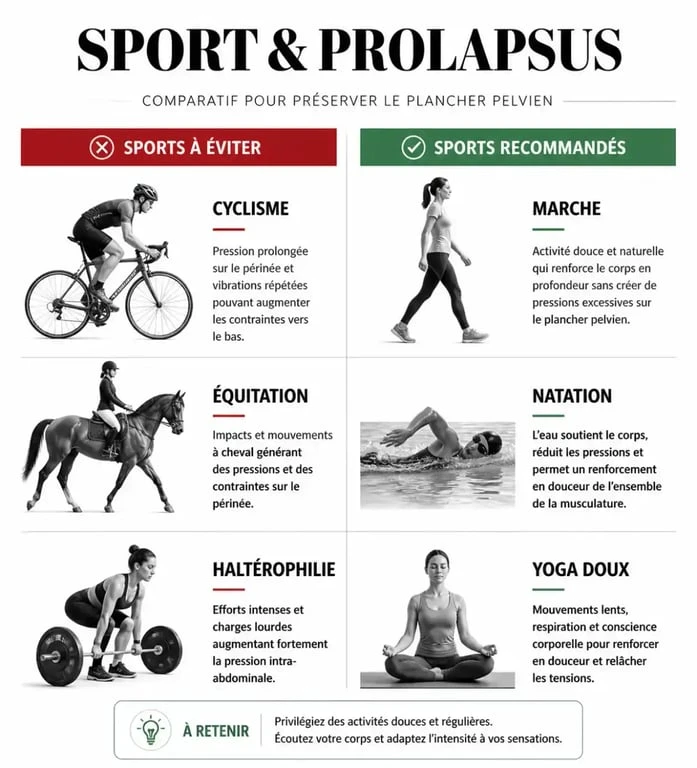 Tableau comparatif des sports à éviter et des sports recommandés en cas d'hémorroïdes