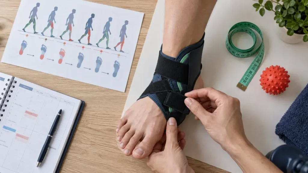 Kinésithérapie pied : attelle, cheville et proprioception pour mobilité
