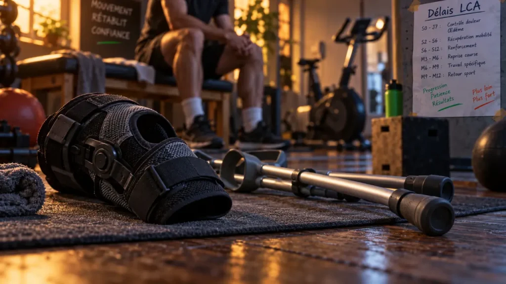 Rupture ligament croisé : temps de guérison et rééducation avant 9 mois, genou et béquilles