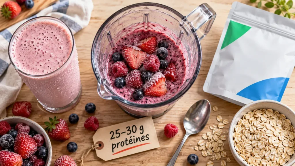 Smoothie proteine sport aux fruits rouges : 25–30 g protéines