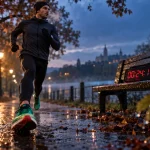 Sport individuel : coureur en solo dans un parc au petit matin